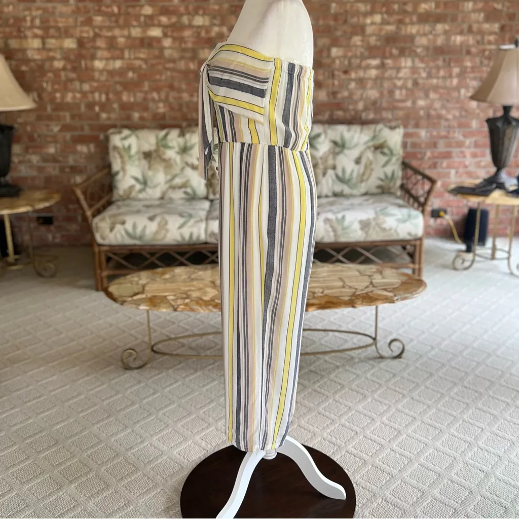 Daytrip Jumpsuit Strapless Yellow Striped Cropped Wide Leg M Cocktail Summer Mod - Image 10