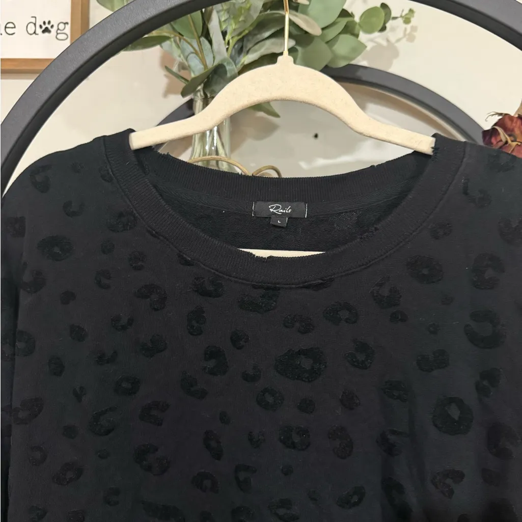 Rails Black Fleece Pullover leopard print with zippers on the side cropped large - Image 4