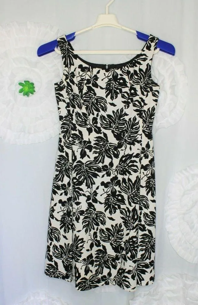 Lafayette 148 Dress Women's Size 2 Black White Floral Sleeveless Cotton Lined - Image 4