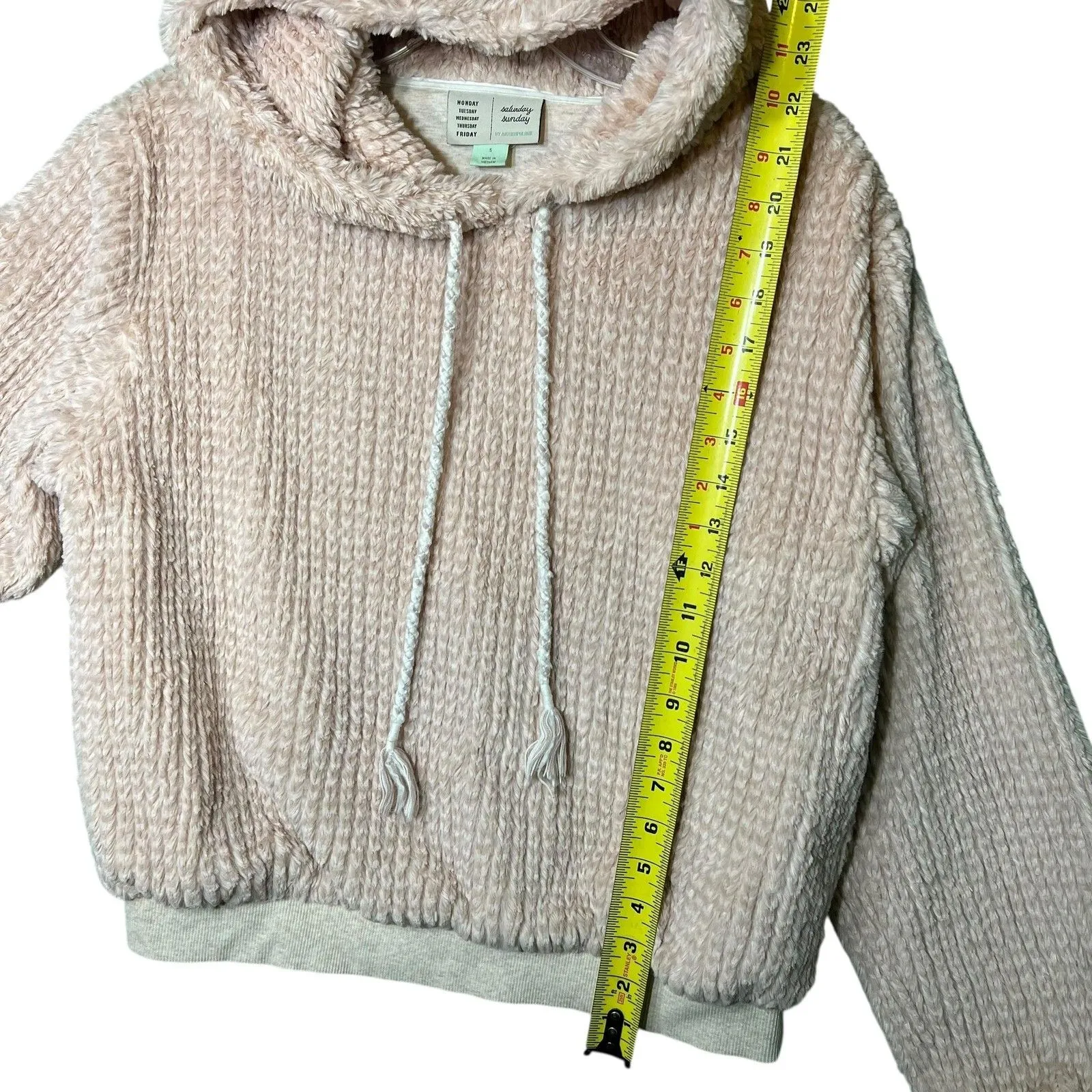 Anthropologie Saturday Sunday Hoodie Womens Small Pink Chenille Fuzzy Pullover - Image 7