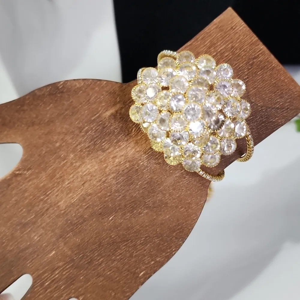 Gold with Crystal Open End Cuff Bracelet and Tassel - Image 6