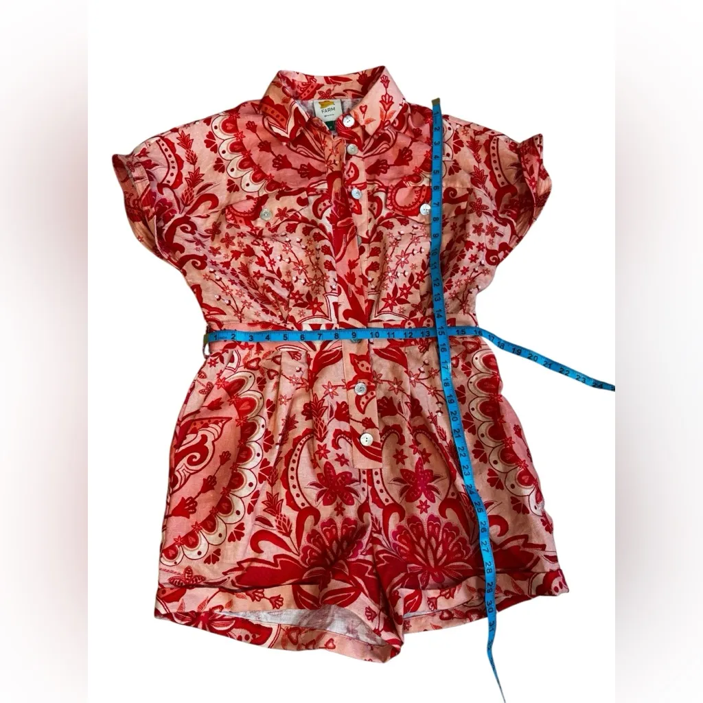 Farm Rio Jaipur Floral Paisley Linen Romper Size Medium - Image 15