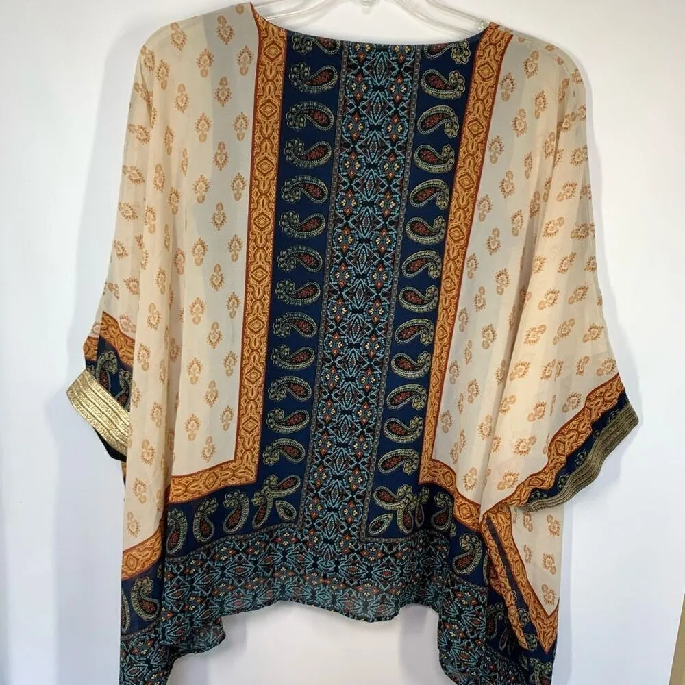 Melissa Paige Women's Paisley Sharkbite Hem 3/4 Sleeve Top Navy Multicolor Large - Image 6