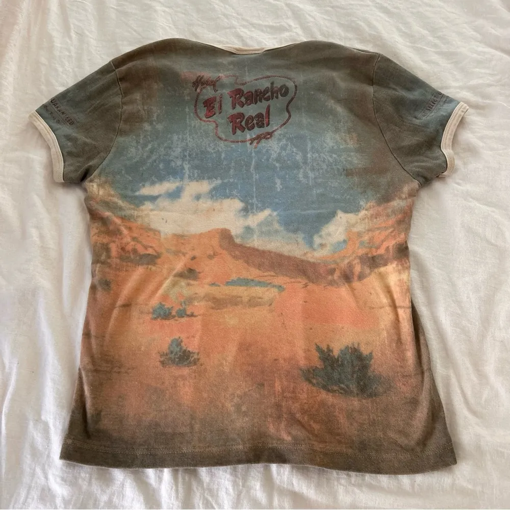 Y2K skinny Minnie studded vtg ranch western muted color desert graphic tee large Orange - Image 6