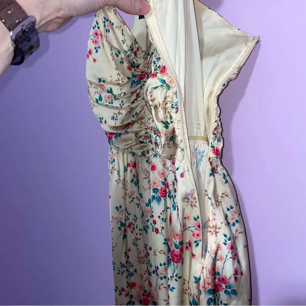 Jill Stuart Sarah Ruched Floral Midi Slip Dress Size 6 Yellow Coquette Soft - Image 3