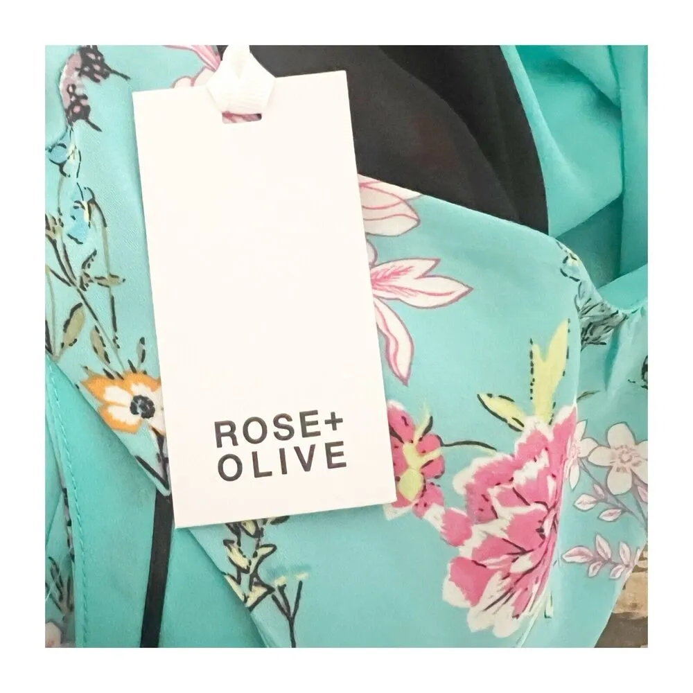 Rose + Olive Sleeveless Blouse Size 1X NWT Floral Pattern Round Neck Teal Spring Pink - Image 11