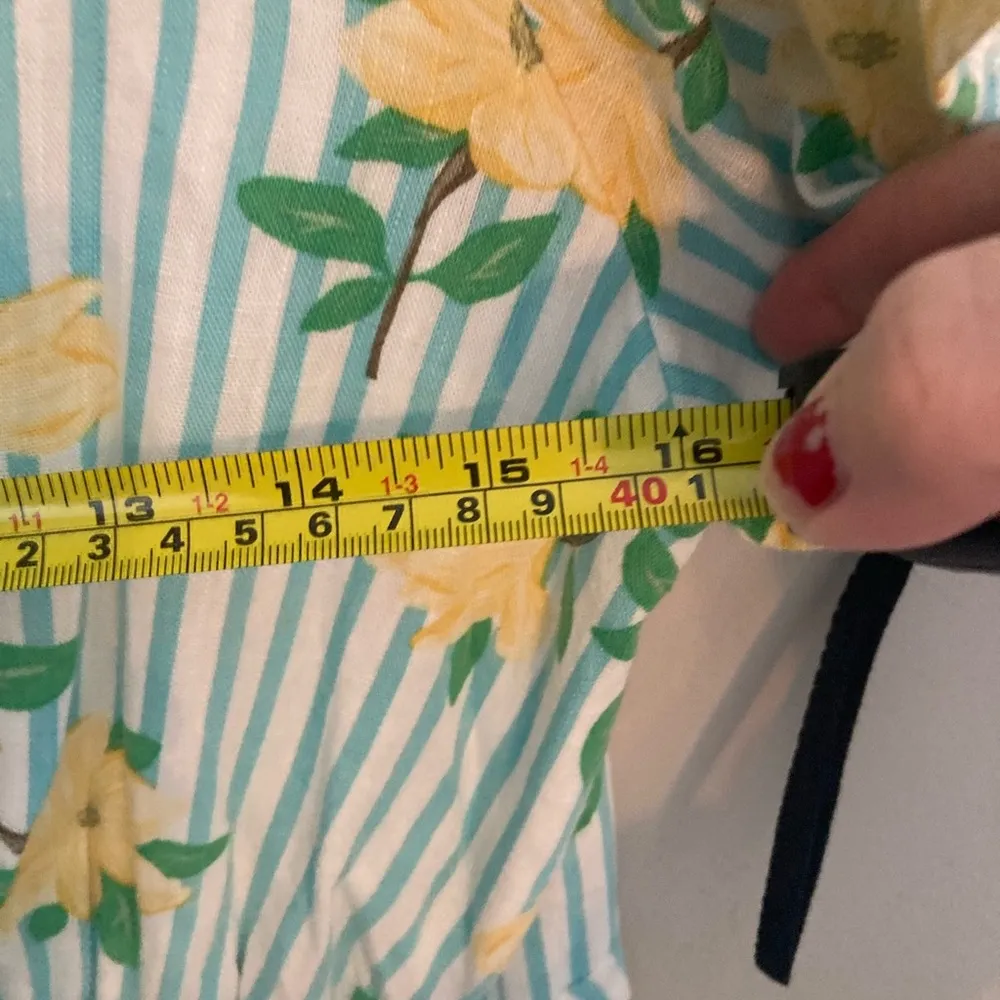 Dress Blue Stripe Floral Maxi 14” Waist Linen Blend - Image 4