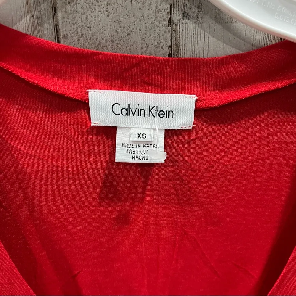 NWT Calvin Klein Red Pleated Tunic Tie Short Sleeve Top Scoop Neck - Image 4