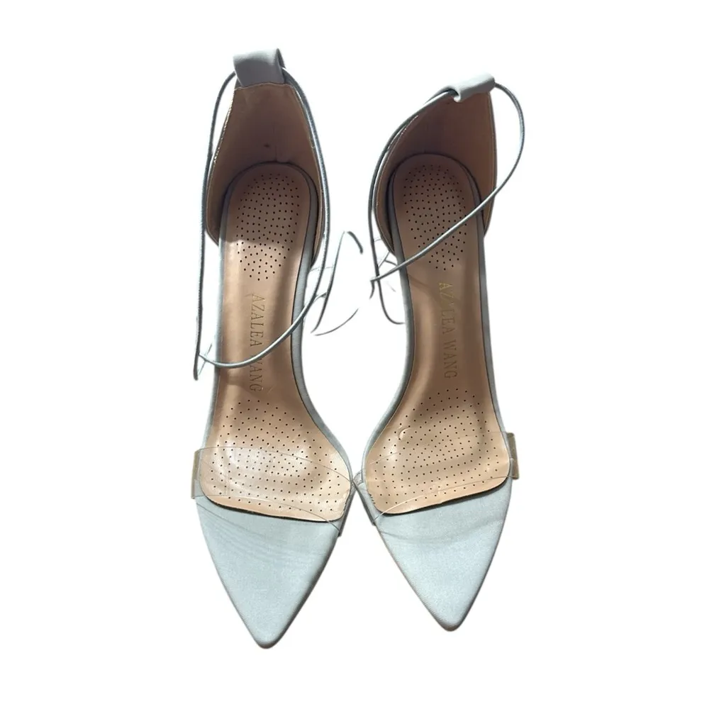Azalea Wang Lexie Crystal Rhinestone Stiletto Heels Blue Gray Sandal Strappy 7.5 - Image 4