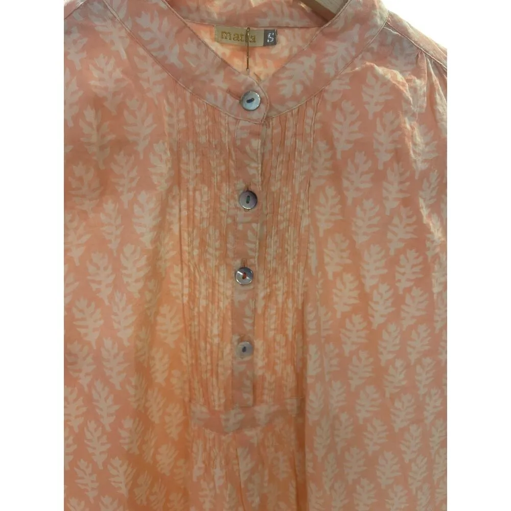 NWT MATTA Peach Iride Buti Top Pintuck Block Print Henley Tunic Women's SMALL Orange - Image 11