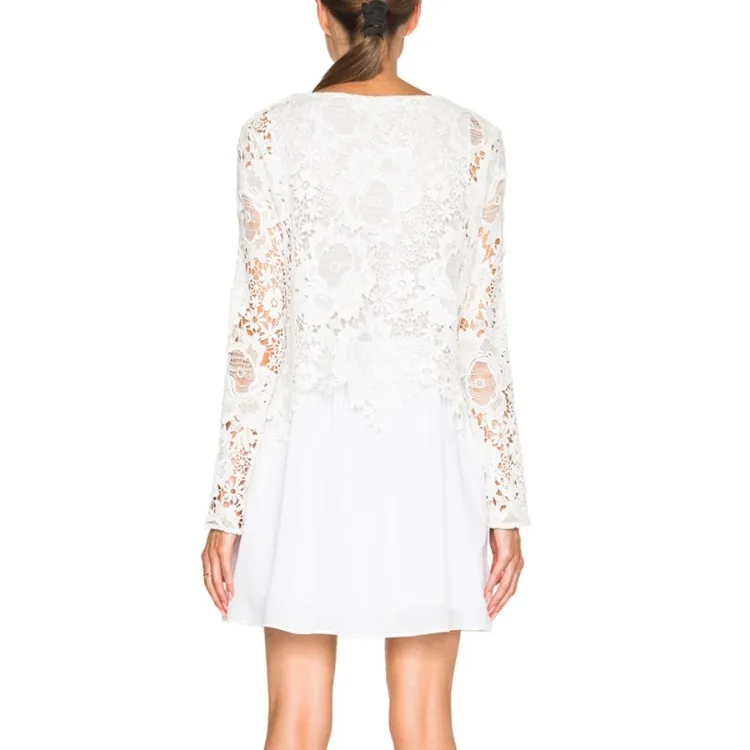 See by Chloè Macrame Lace Off White Cream Cotton Poplin Boho Dress NWT 34 US 2 - Image 10