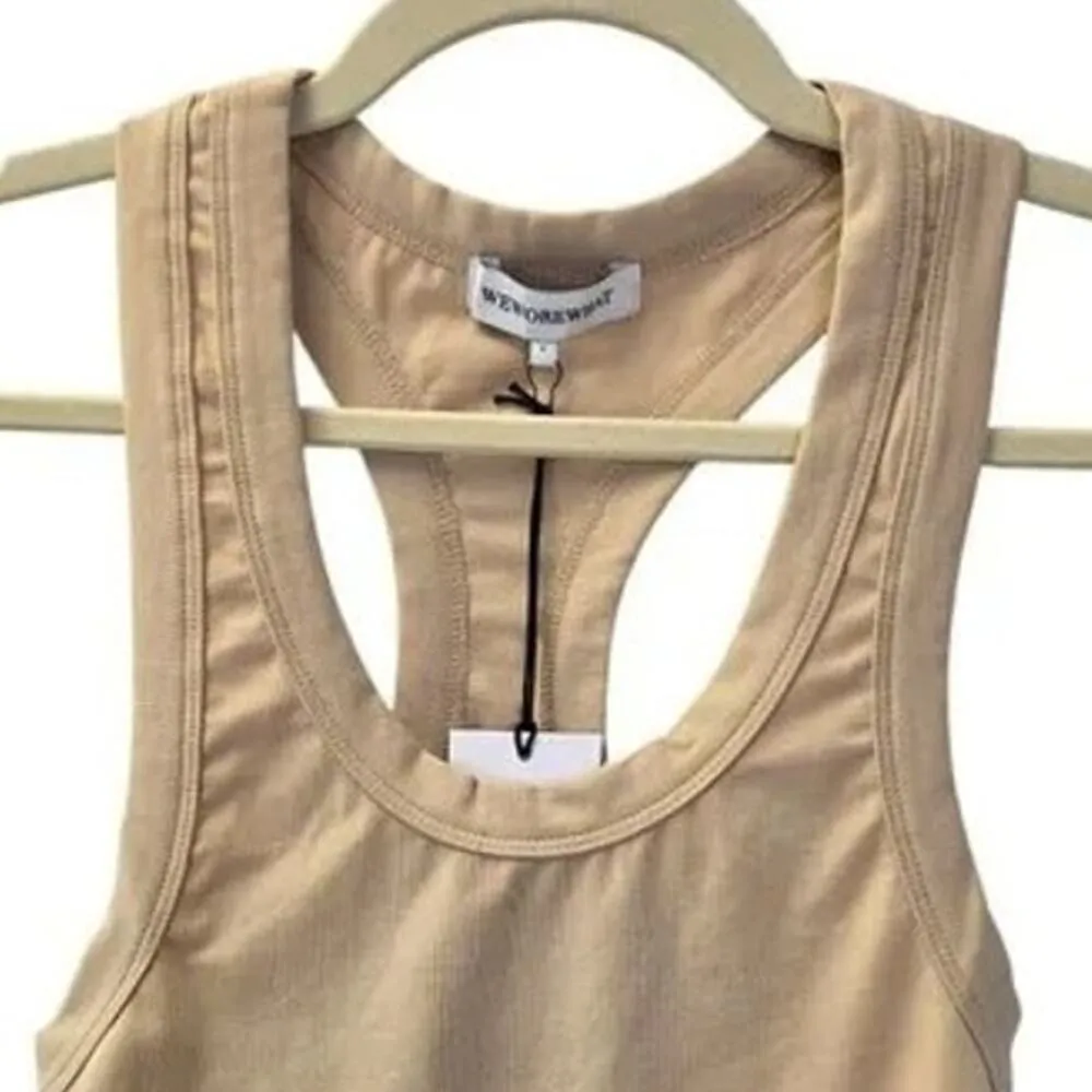 NWT WeWoreWhat Sleeveless Cropped Scoop Tank Top Cotton Racerback XXS Beige - Image 3