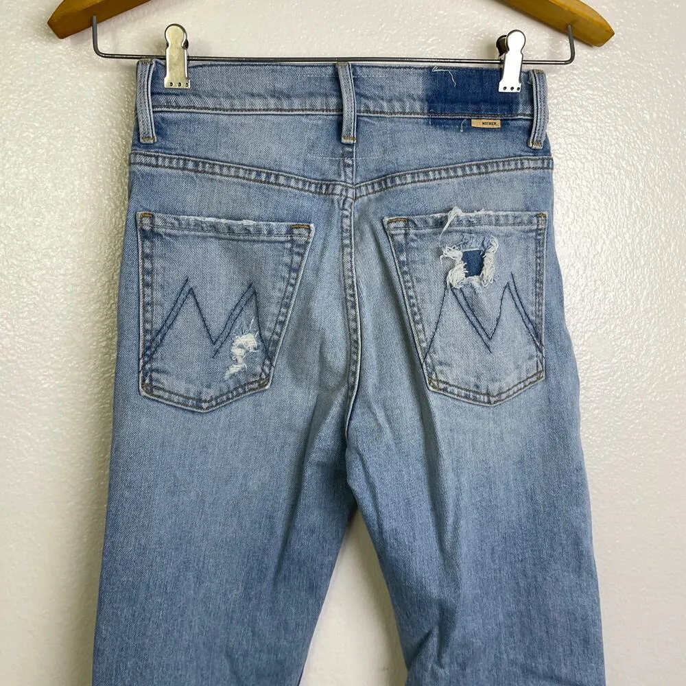 Mother High Waisted Hiker Hover Jeans Womens Size 25 On My Knees Destroyed 28" Blue - Image 7