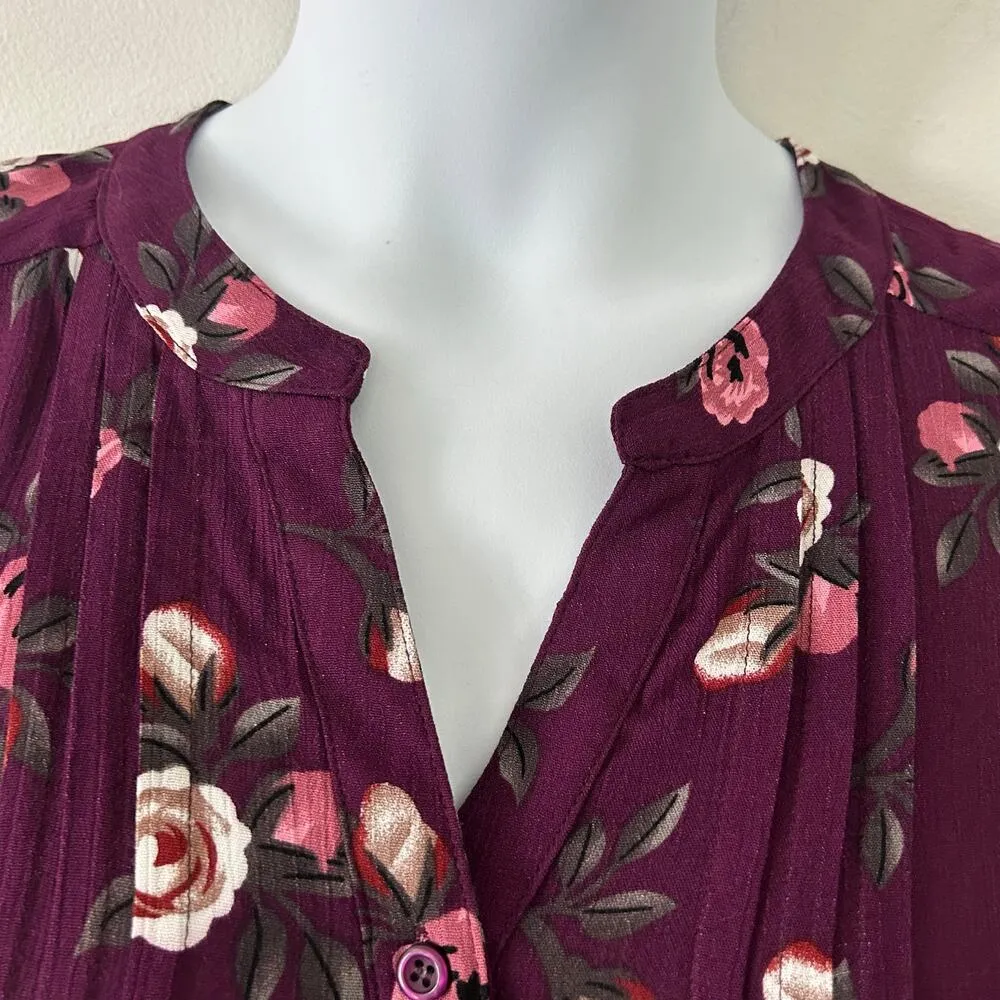 Monday Fun Women's 3/4 Sleeve Dark Purple Floral Tunic Top M Medium NWOT - Image 2