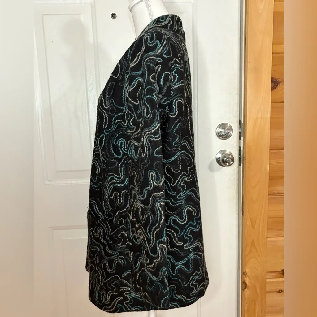 J Jill Women's Open Front Cardigan Sweater Abstract Swirls Wool Blend Size M Black Size M - Image 4