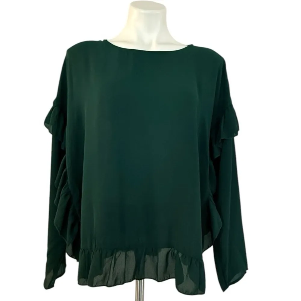 CUPIO Ruffled Hem Deep Green Blouse Size XL NEW - Image 4