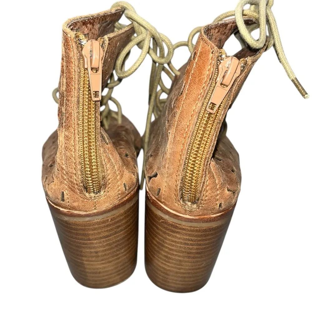 Jeffrey Campbell Brown Leather Cors-Daisy Lace Up Booties Sandals Shoes size 8 - Image 9