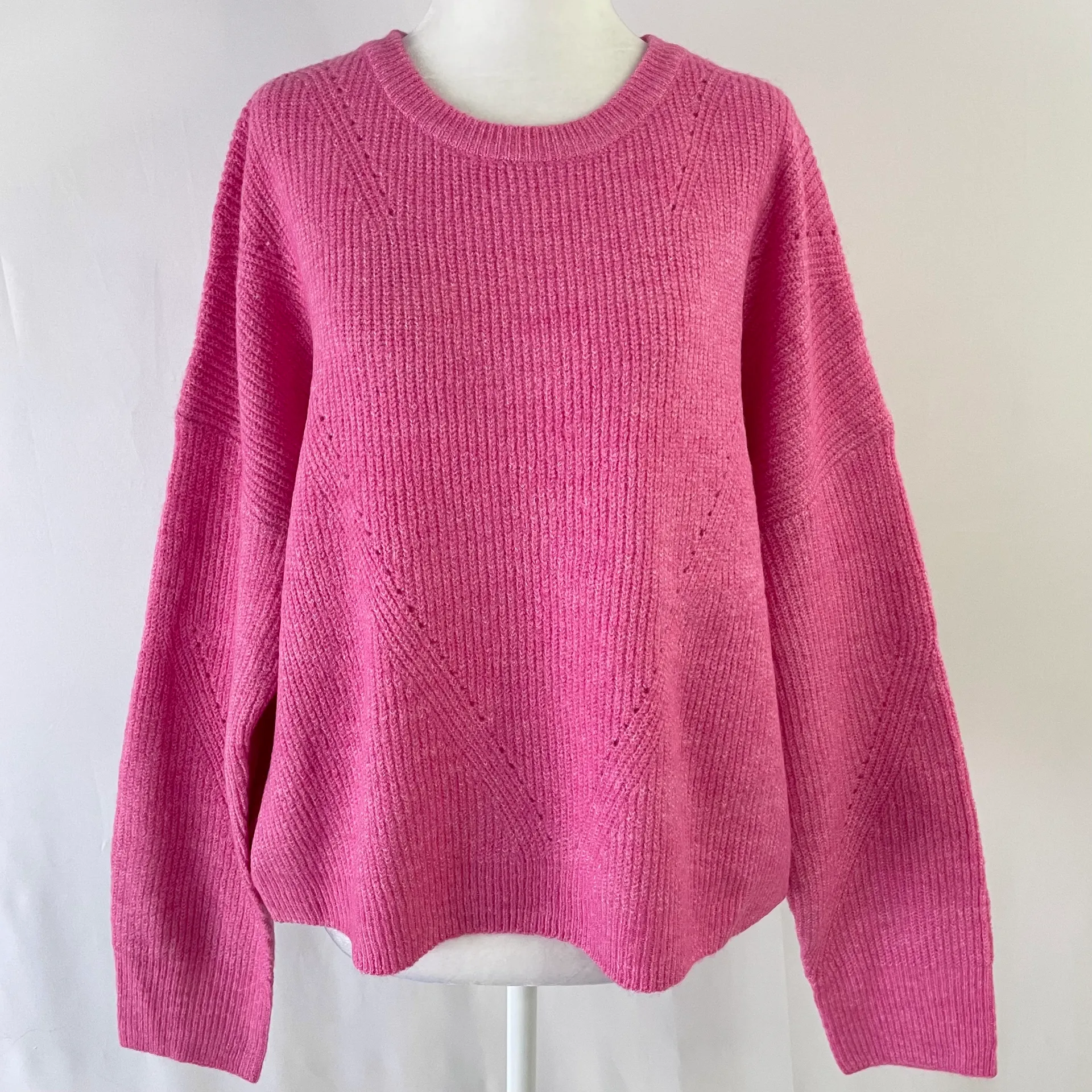 New  Ribbed Pointelle Sweater Pink - Image 2