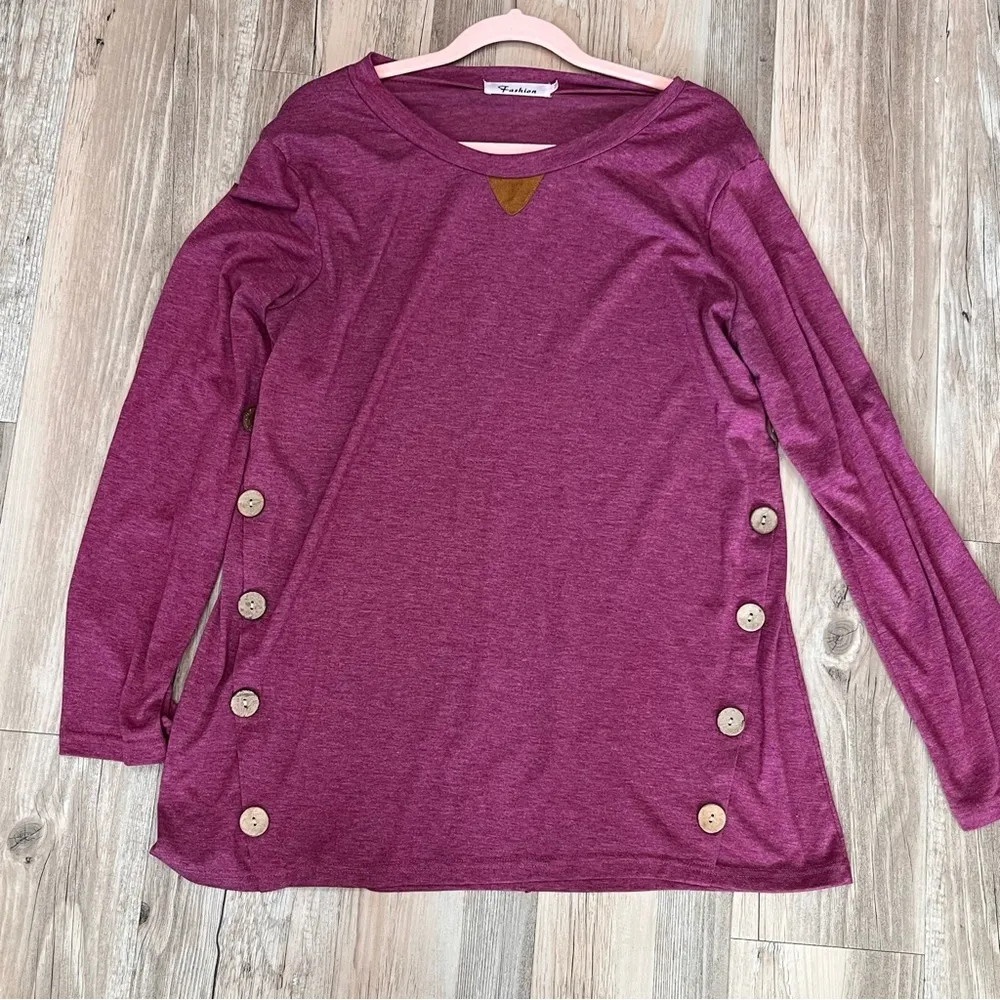 Boutique dark purple button tunic blouse side Medium - Image 3