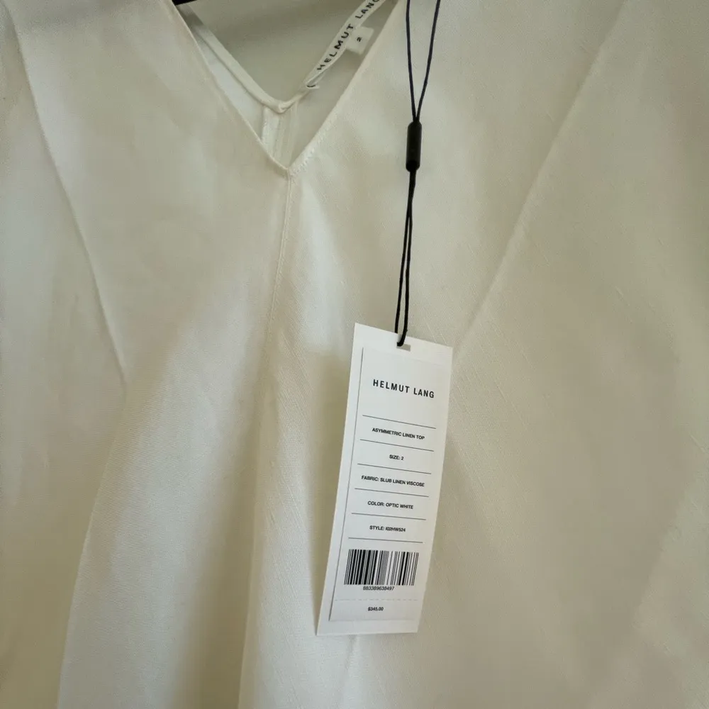 Helmut Lang White Linen Asymmetric Top V Neck Size 2 NWT - Image 11