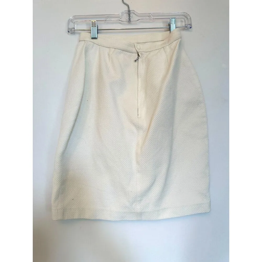 1990S THIERRY MUGLER White Cotton Piqué Fitted Skirt US SIZE 4 - Image 5