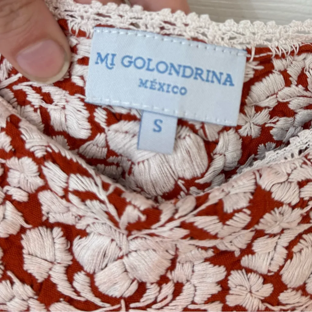 Mi Golondrina Embroidered Sleeveless Short Dress Burnt Orange Small‎ - Image 4