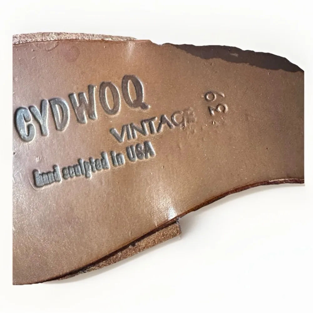 CYDWOQ Vintage Sandals Sz 39 US 8.5 Grey Taupe Woven Lace Up Hand Sculpted USA Gray - Image 6