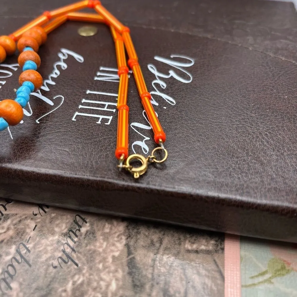 Vintage Beaded Anchor Wheel Necklace – Orange & Turquoise Boho Coastal Jewelry Blue - Image 5
