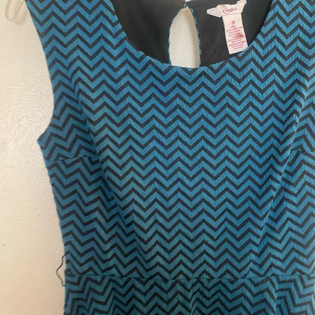 Candie’s Vintage Womens Juniors Mini Tank Dress M Teal Black V Stripe Pattern - Image 3