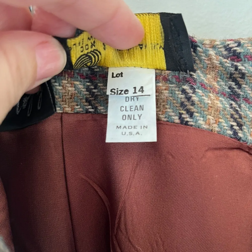 Tofy Size 14 Classic Wool Brown Retro A Line Midi Skirt Plaid Boho Chic‎ Casual - Image 4