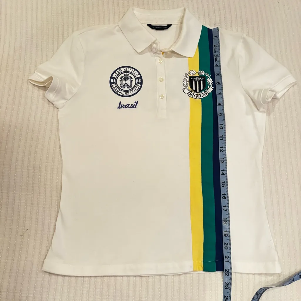 Tommy Hilfiger Champion League White Polo Brasil Women's Short Sleeve Size Small - Image 9