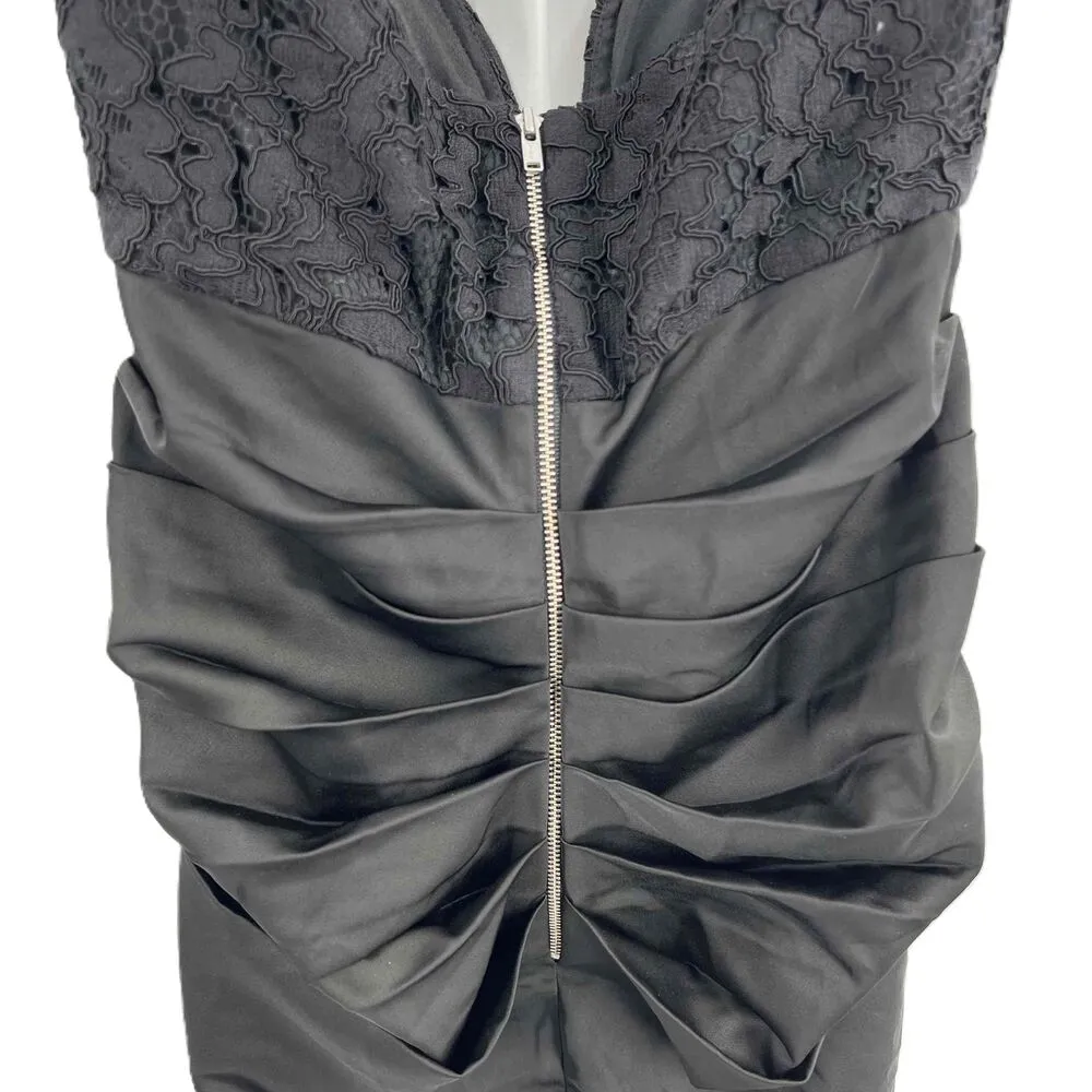 MAJORELLE Black Strapless Lace Bodice Ruched Satin Skirt Cocktail Dress XS - Image 3