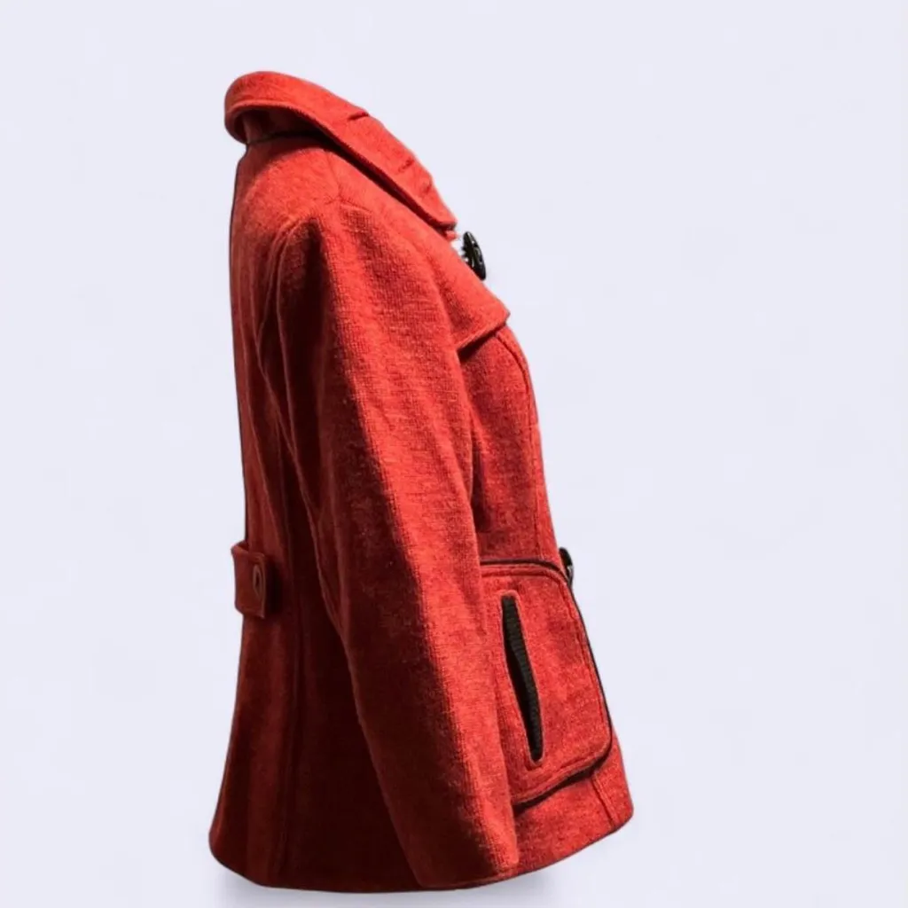 Honglilai Red Pea Coat With Toggle Closure Women’s M Size undefined - Image 3
