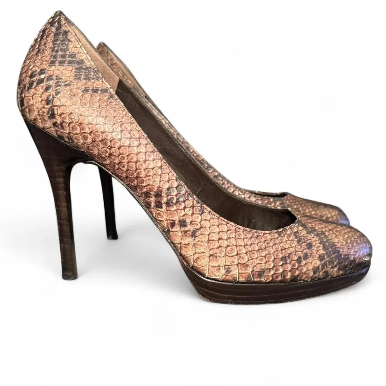 Stuart Weitzman Women’s Size 10M Snakeskin Leather Stiletto Heels Pumps Brown - Image 2