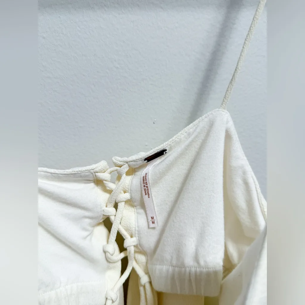 Free People ivory lace back flowy white tank top crop top medium boho beach cute - Image 8