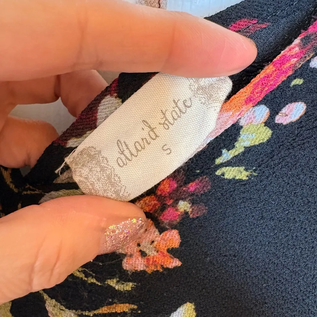 Altar’d State Black Floral Cold Shoulder Fit & Flare Dress Romantic Boho Small - Image 4