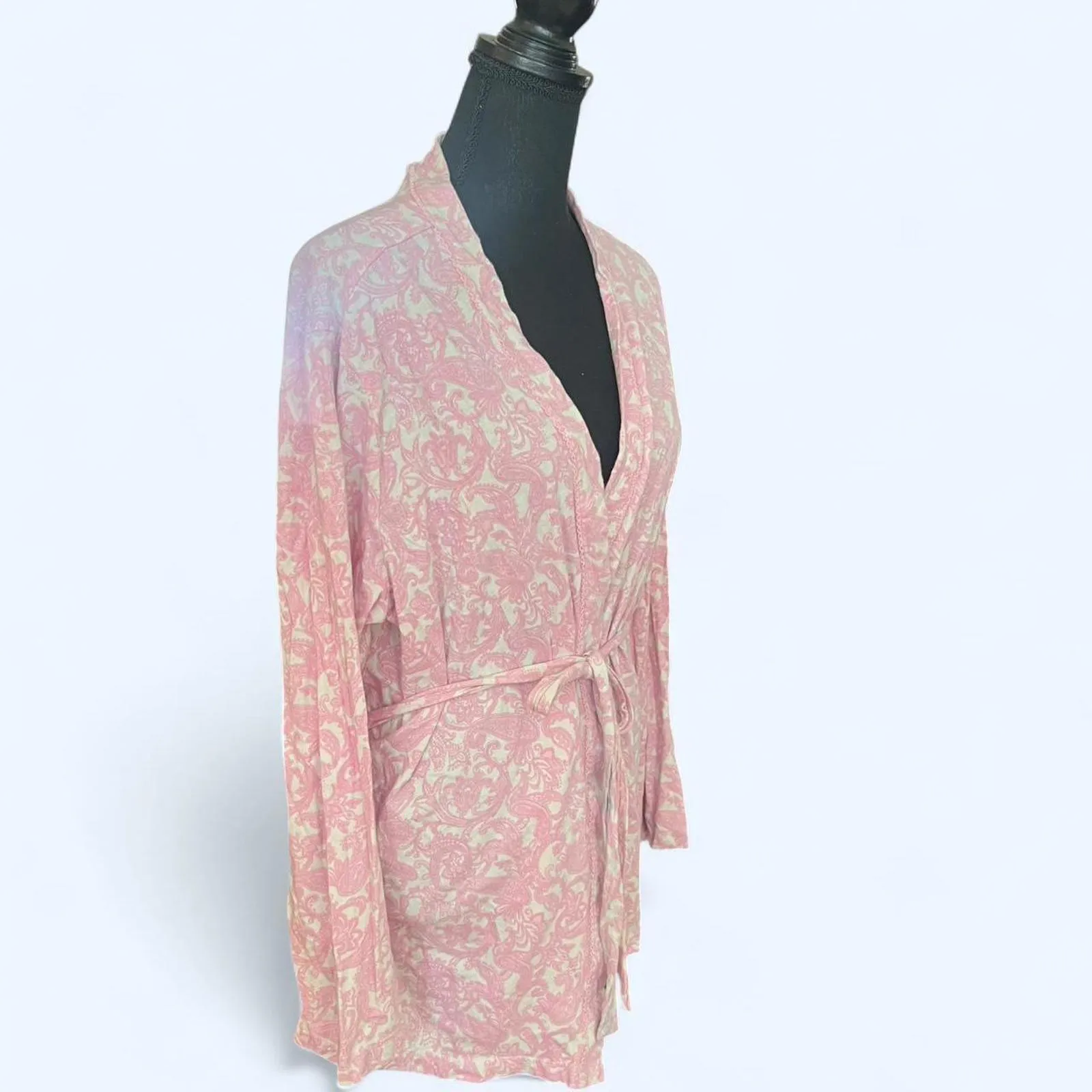 Charter Club Vintage 2000 Pink floral long sleeve tie waist robe Size Small - Image 3
