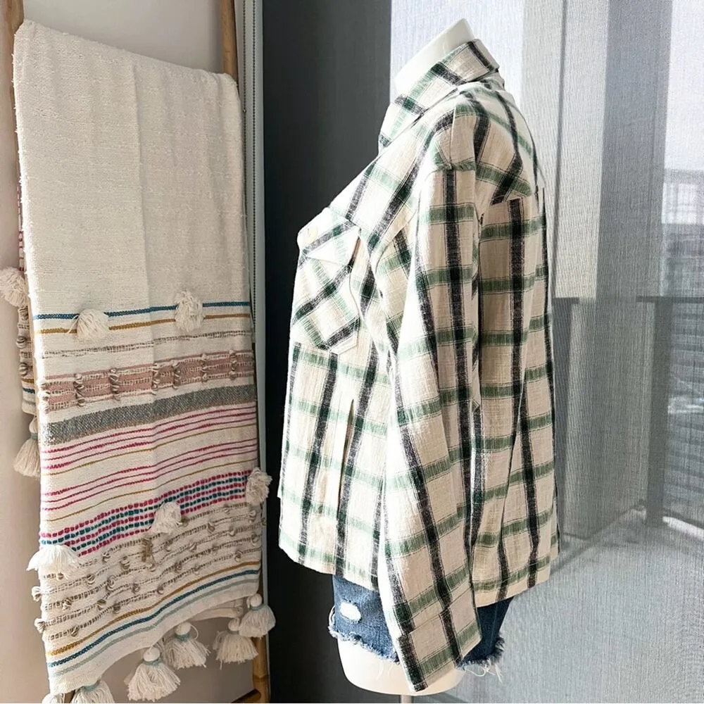 ZARA Green Cream Plaid Oversized Button Down Overshirt Shacket Womens Size Large - Image 9