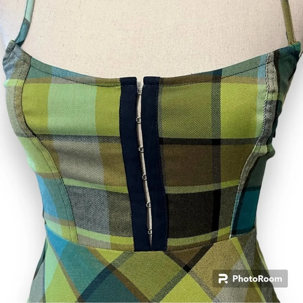 UO size XS Keya Plaid Hook & Eye Mini Dress allover plaid print adjustable strap - Image 3