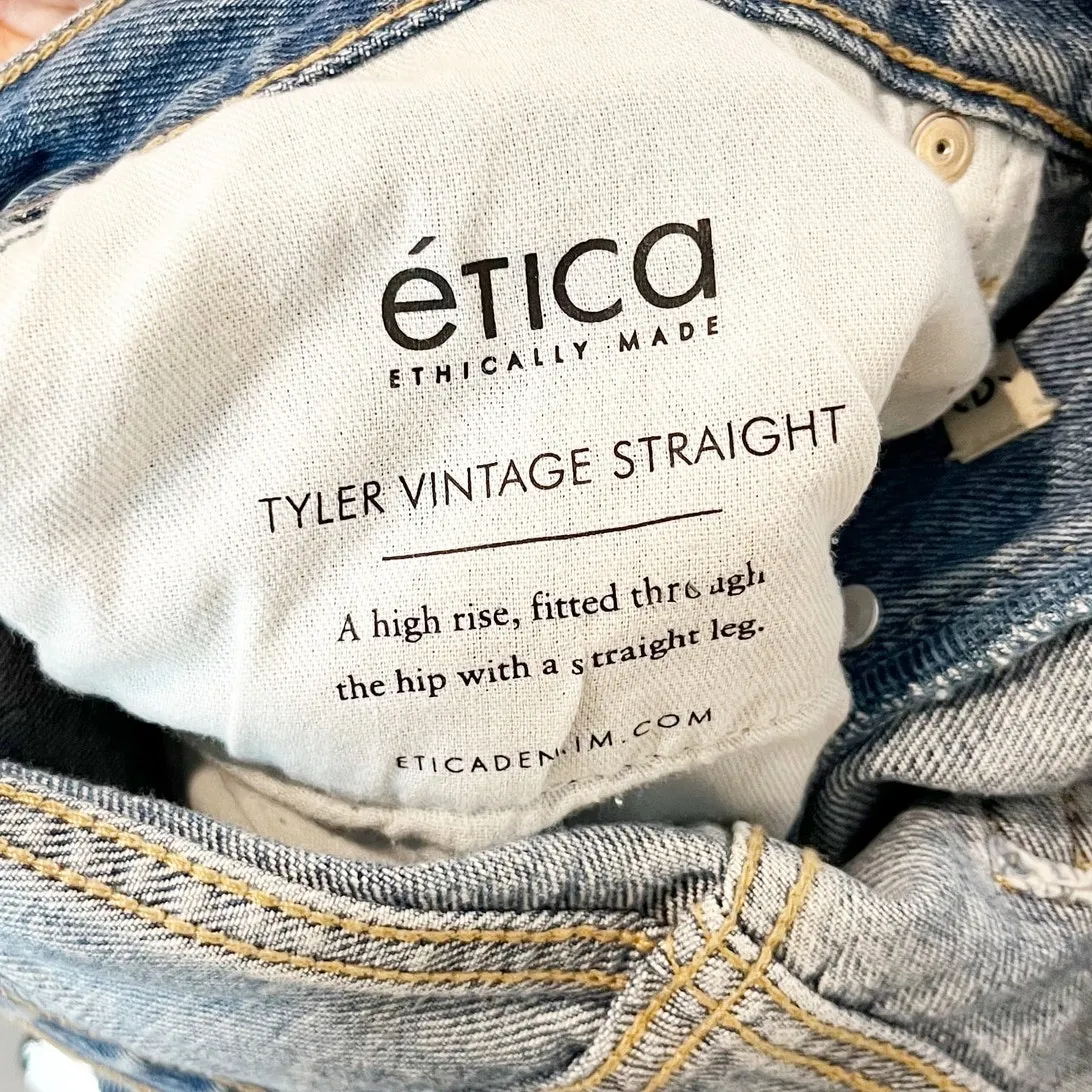 Etica Tyler Vintage High Rise Button Fly Straight Leg Jeans Blue 30 - Image 3