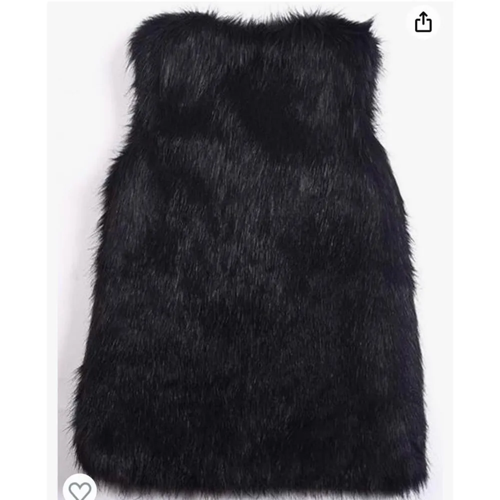 NWT Youhan Women's Faux Fur Vest Coat Sleeveless Jacket size xs Black - Image 3
