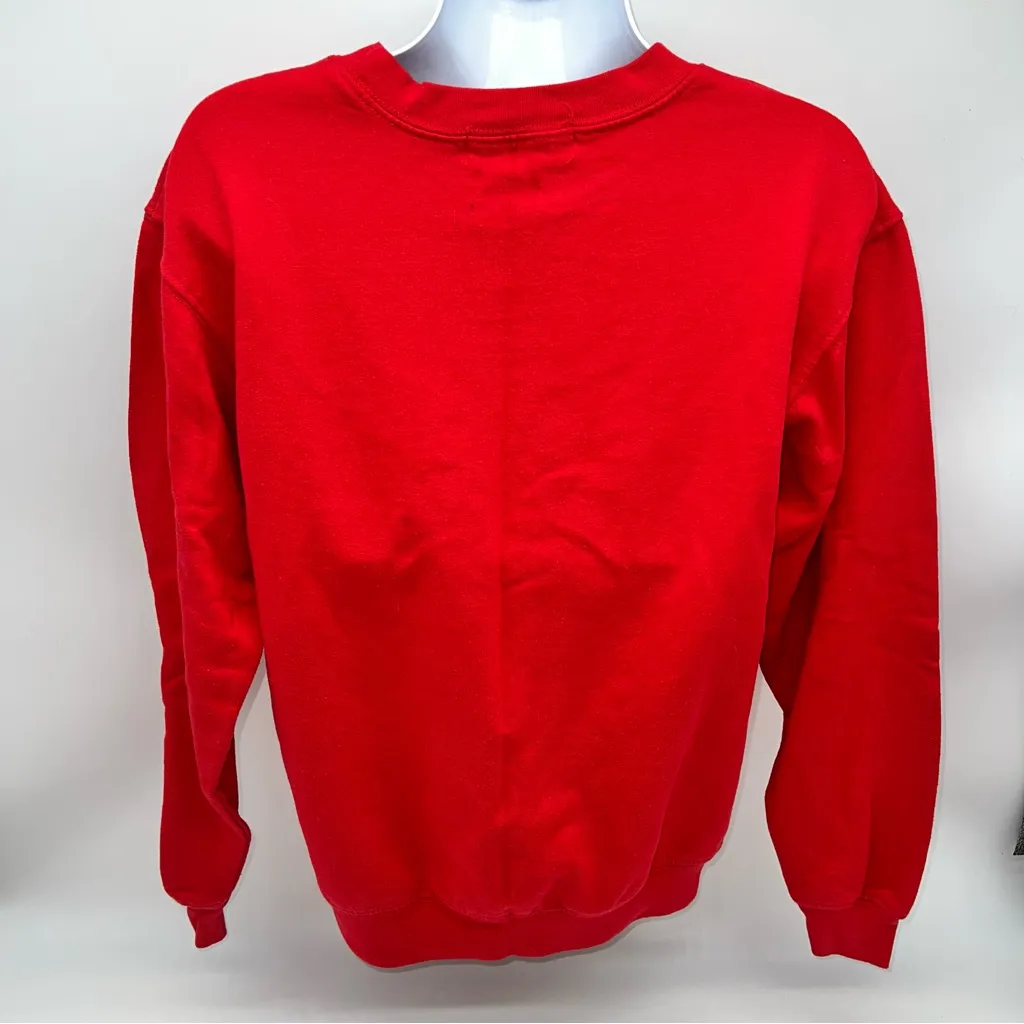 Wound Up Red Crewneck Sweater with Festive Holiday Christmas Print-Size XS - Image 4