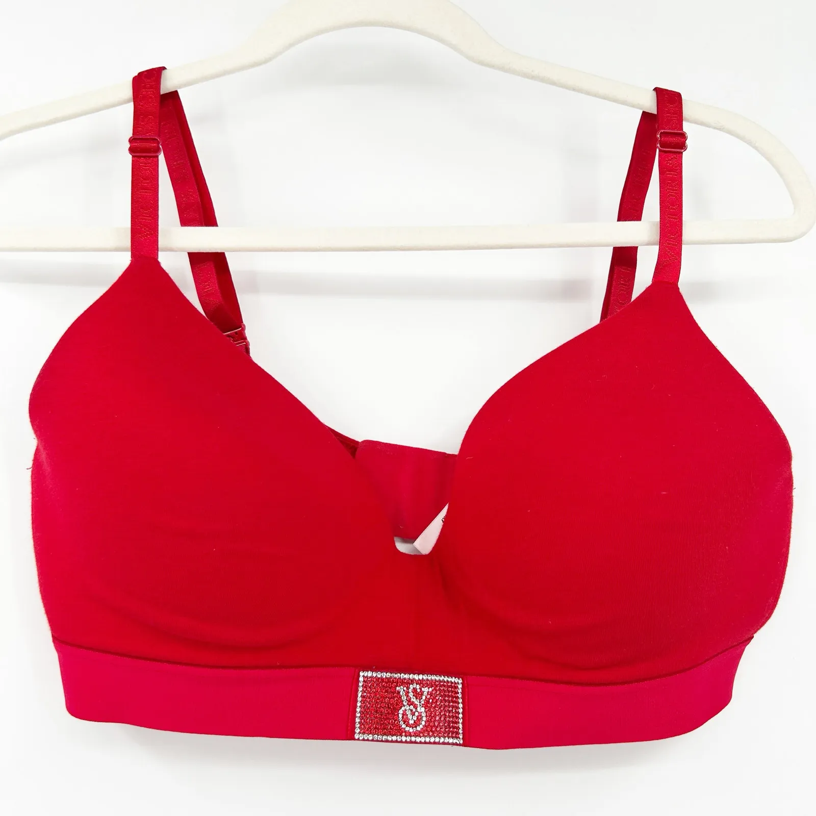 Victorias Secret VS Shine Patch‎ Logo T-Shirt Lightly Lined Wireless Bra 36D Red - Image 2