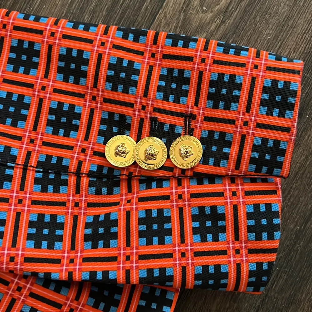 Versace Printed Fire Checkered Tapestry Print Blazer - Image 9