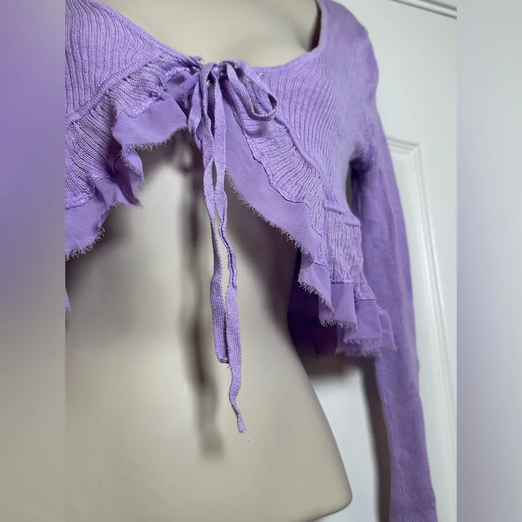 Urban Outfitters Womens Lilac Maryn Y2K Tie-front Cardigan Long Sleeve Sweater S - Image 6