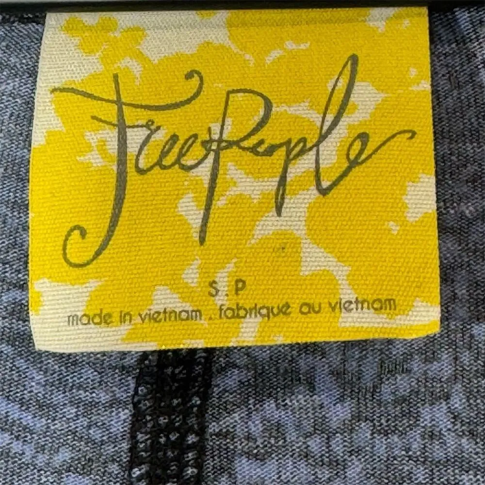 Free People Blue Linen Floral Hi-Low Long Ruched Sleeve Top S Boho Grunge Y2K - Image 6