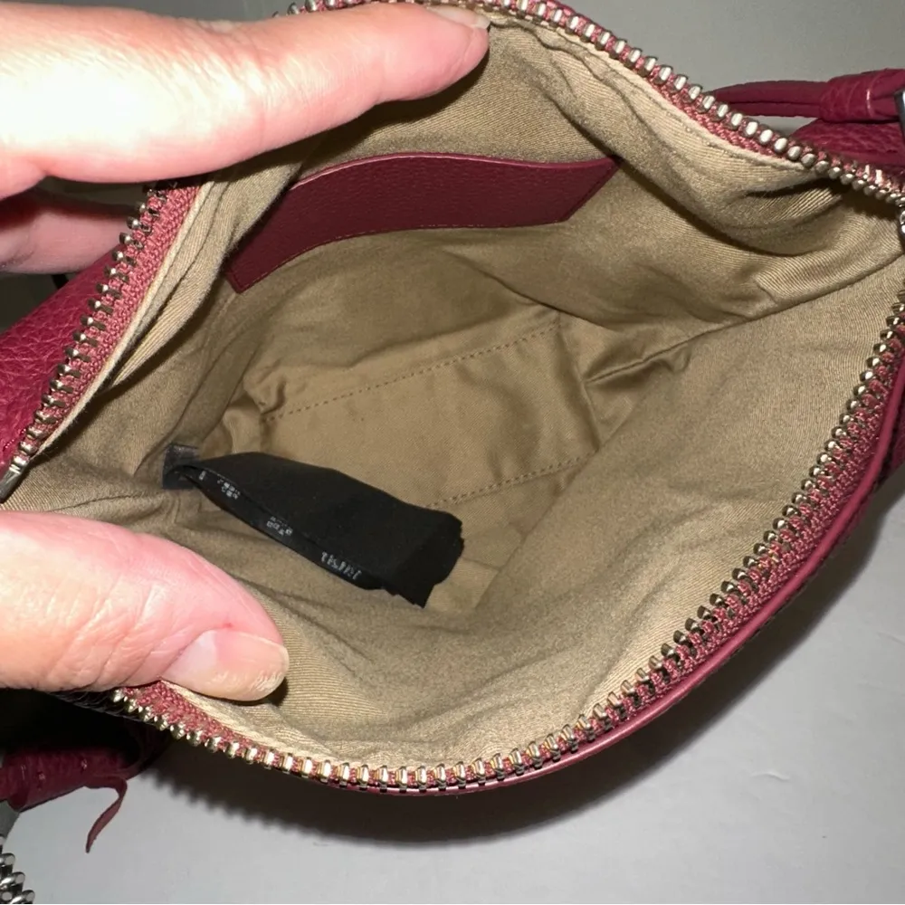 AllSaints Evaline Tassle Crossbody bag In Winter Orchid Red include dust bag - Image 13