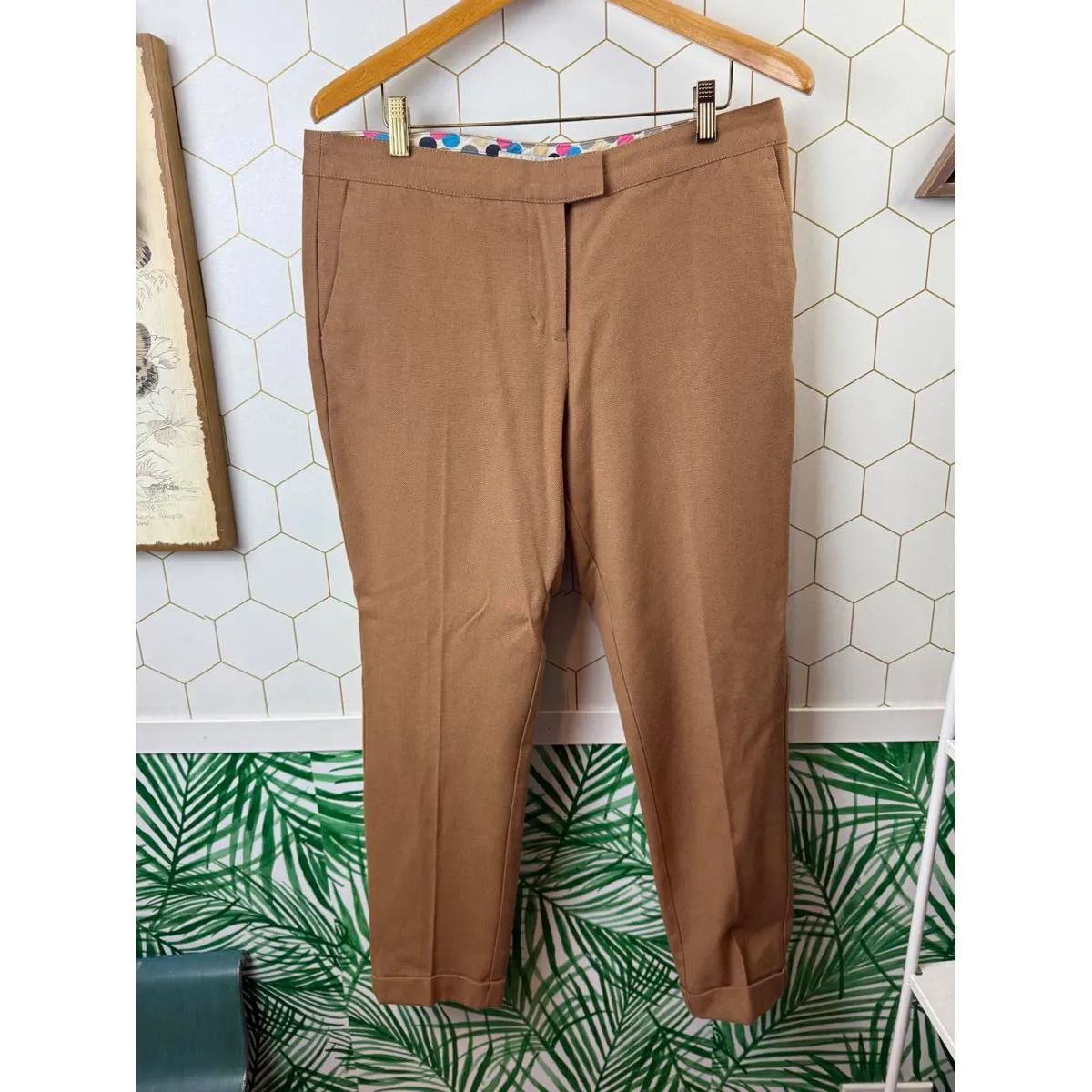 BODEN Wool Blend Tan Cuffed Straight Trouser Pant - Image 7