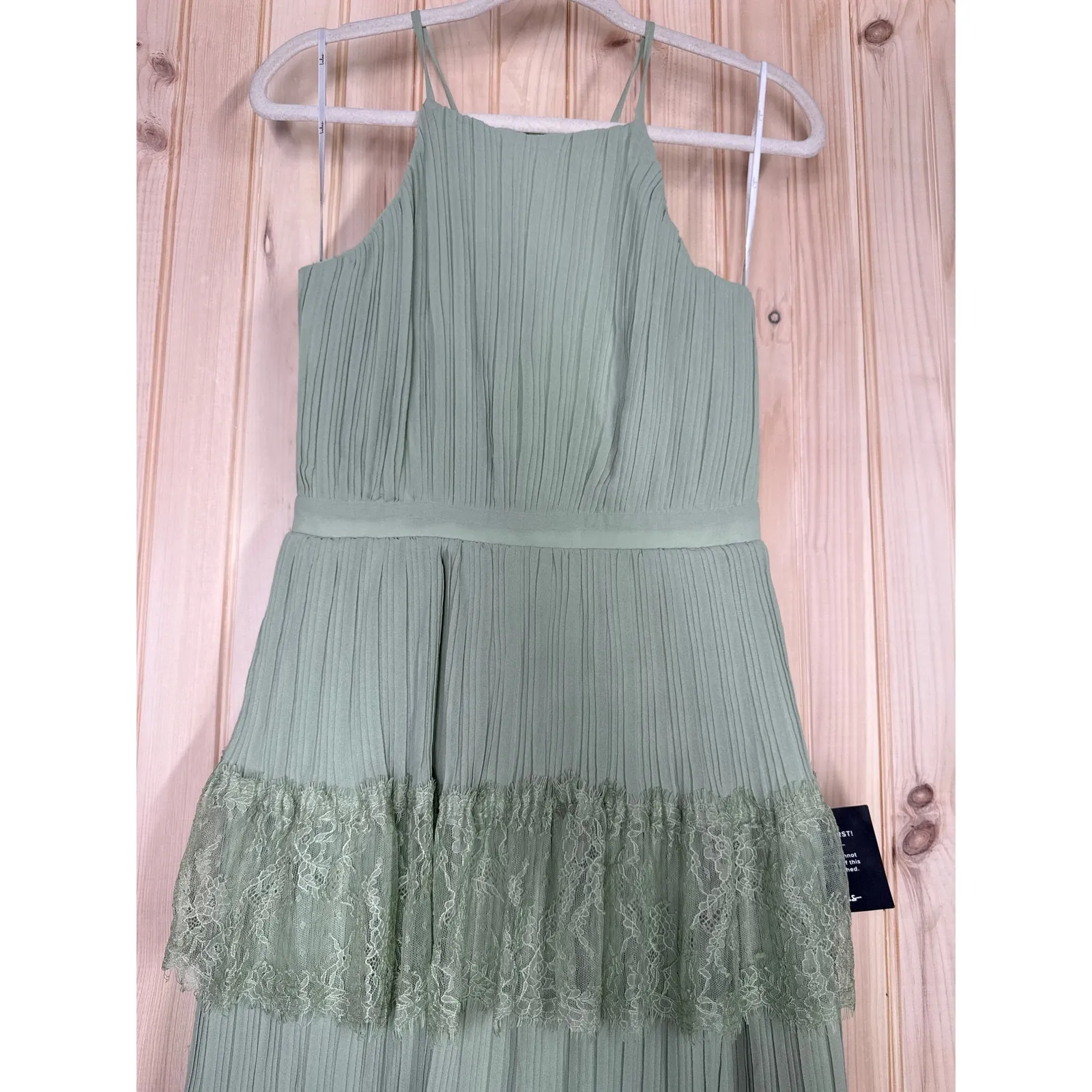 NWT Lulus Came For Cocktails Sage Green Pleated Tiered Lace Maxi Dress Size S - Image 4