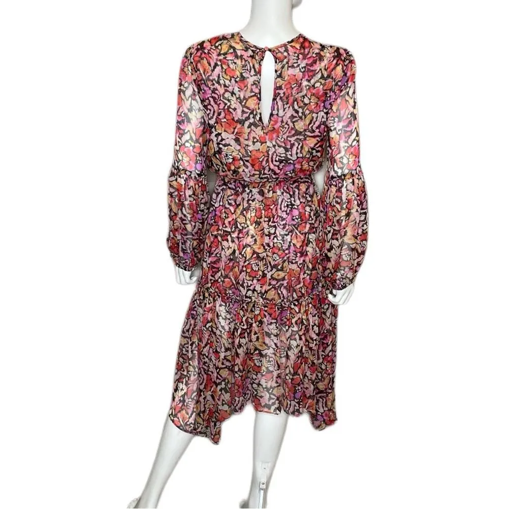 Misa Simone Floral Print Long Sleeve Chiffon Midi Dress In Multi Women’s Sz M - Image 5